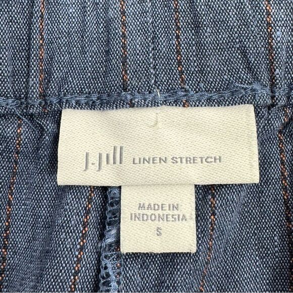 J. Jill Jenna Striped Linen Wide Leg Crop Pants Denim Blue Small Elastic Waist - Picture 6 of 10